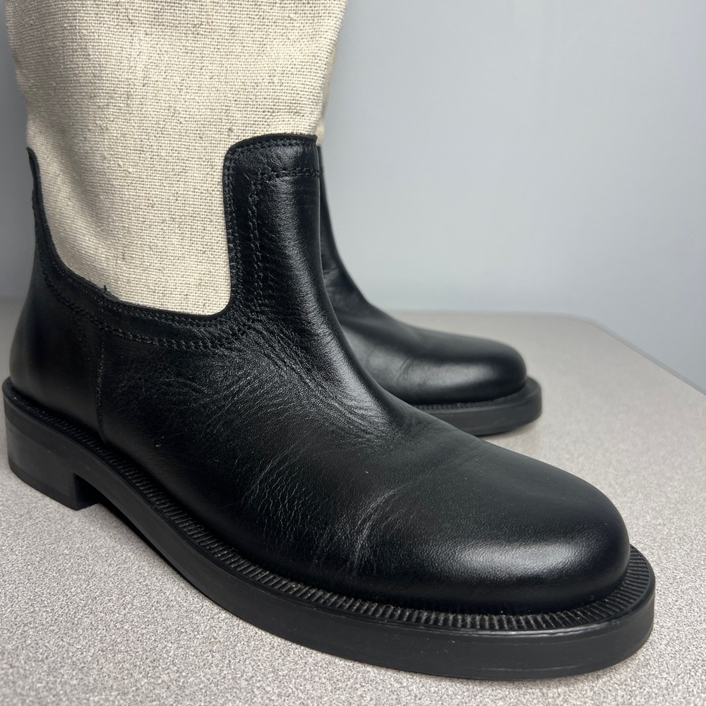 ZARA Combined Leather and Linen Knee High Boots Color block Size 7.5 / 38 RARE - Picture 7 of 14